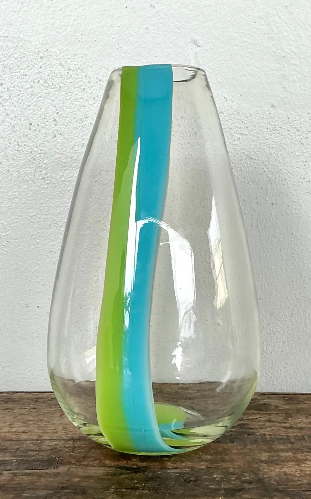 Vintage Clear Glass Vase with Blue and Green Stripes — additional photo 6