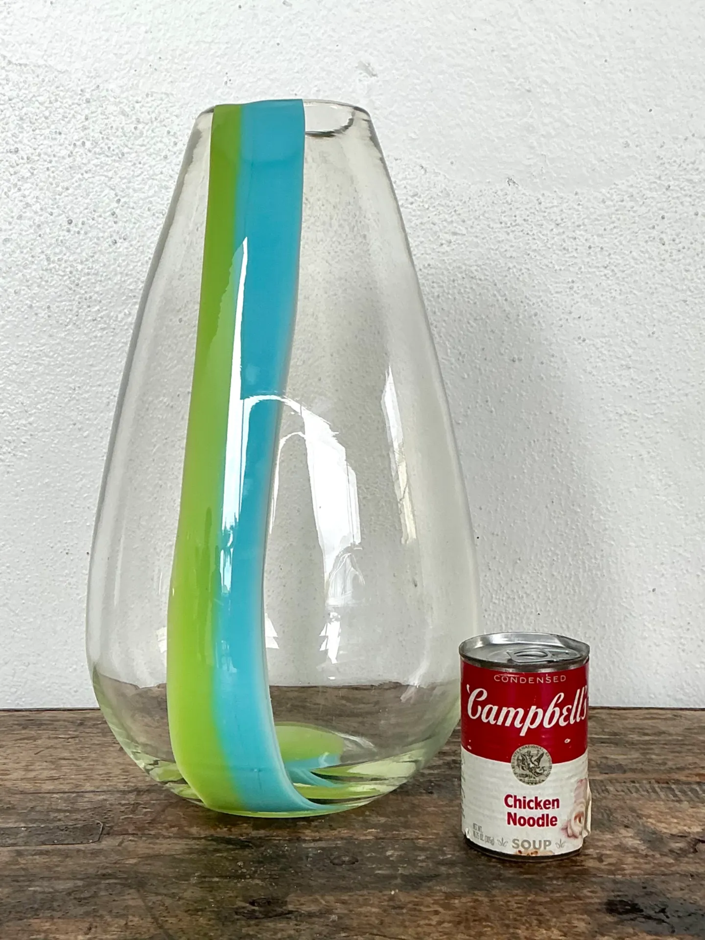 Vintage Clear Glass Vase with Blue and Green Stripes — additional photo 1