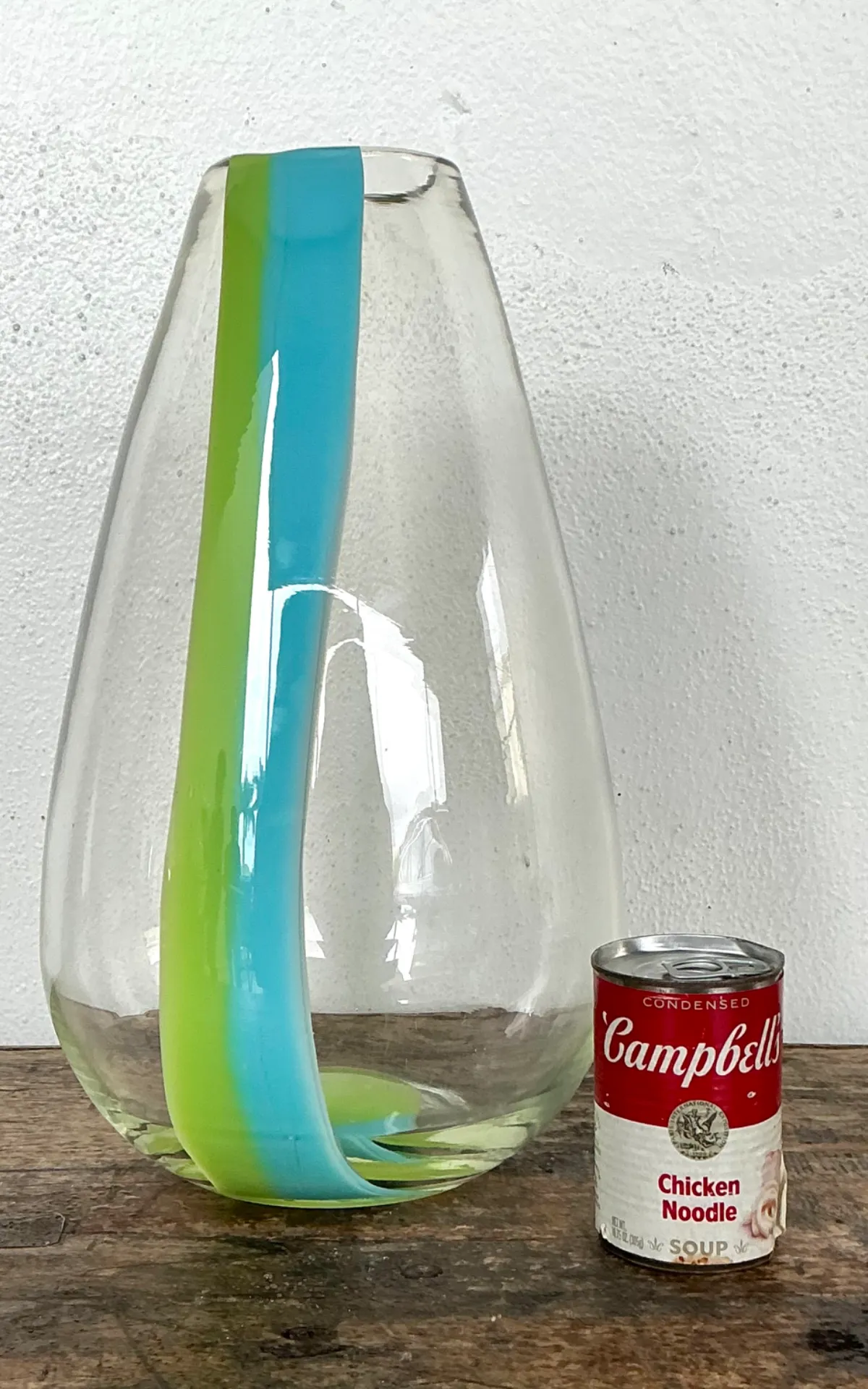 Vintage Clear Glass Vase with Blue and Green Stripes — additional photo 1