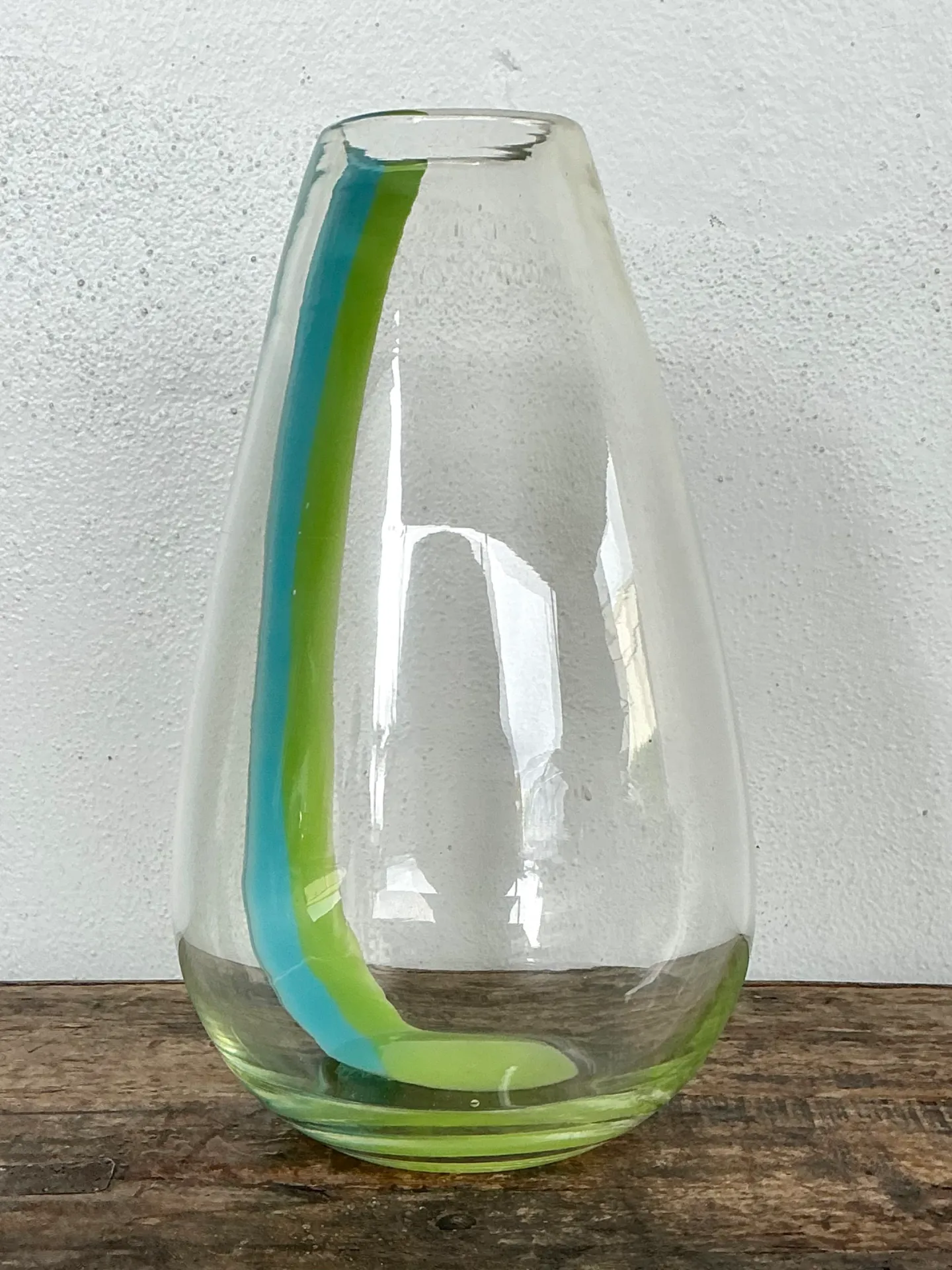 Vintage Clear Glass Vase with Blue and Green Stripes — additional photo 3