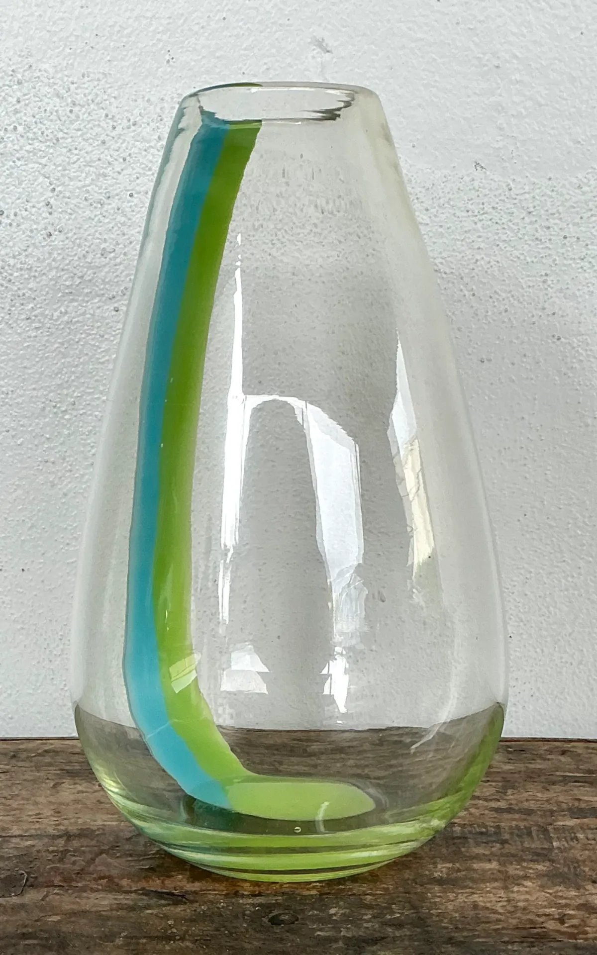 Vintage Clear Glass Vase with Blue and Green Stripes — additional photo 3