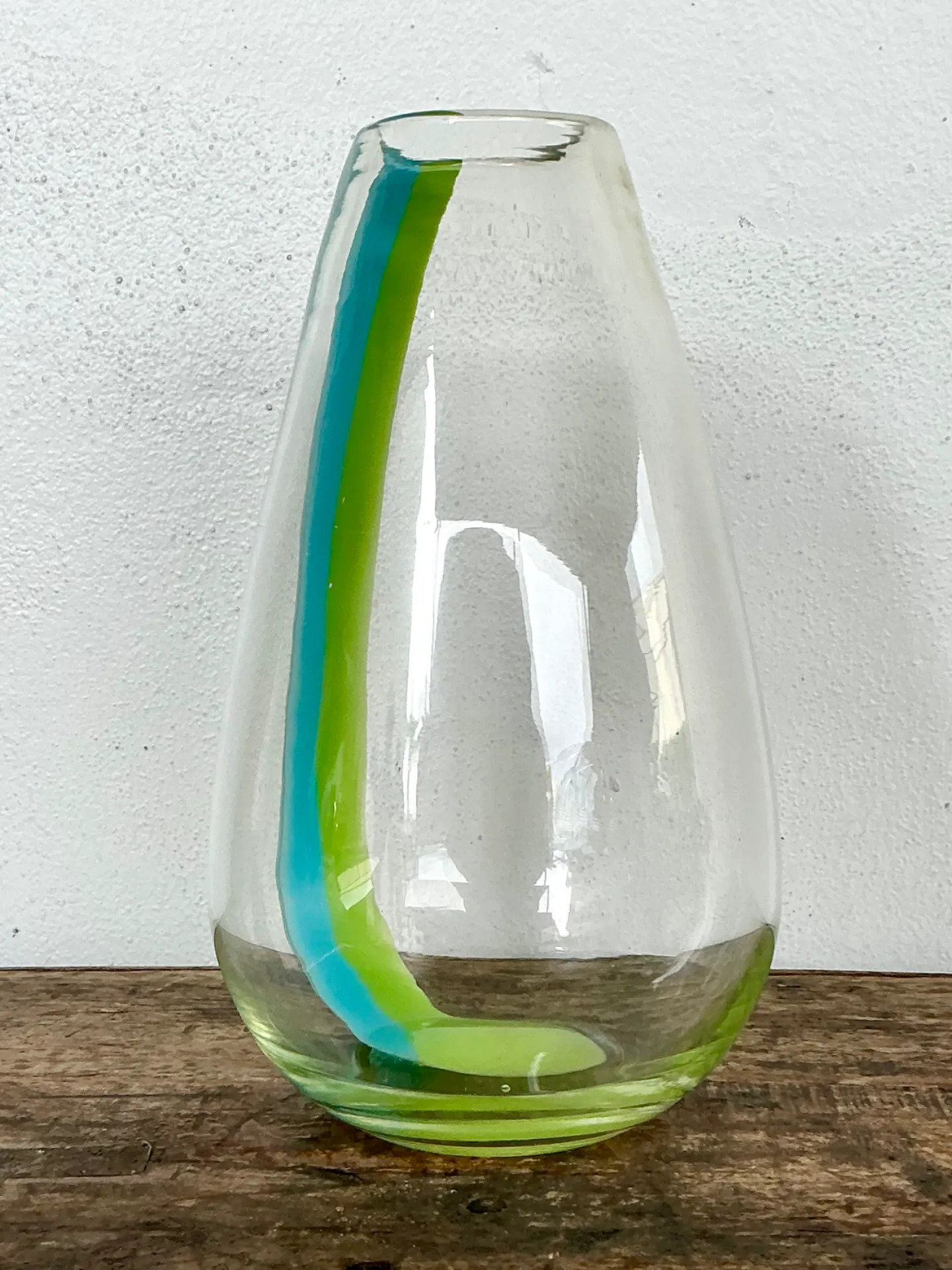 Vintage Clear Glass Vase with Blue and Green Stripes — additional photo 5