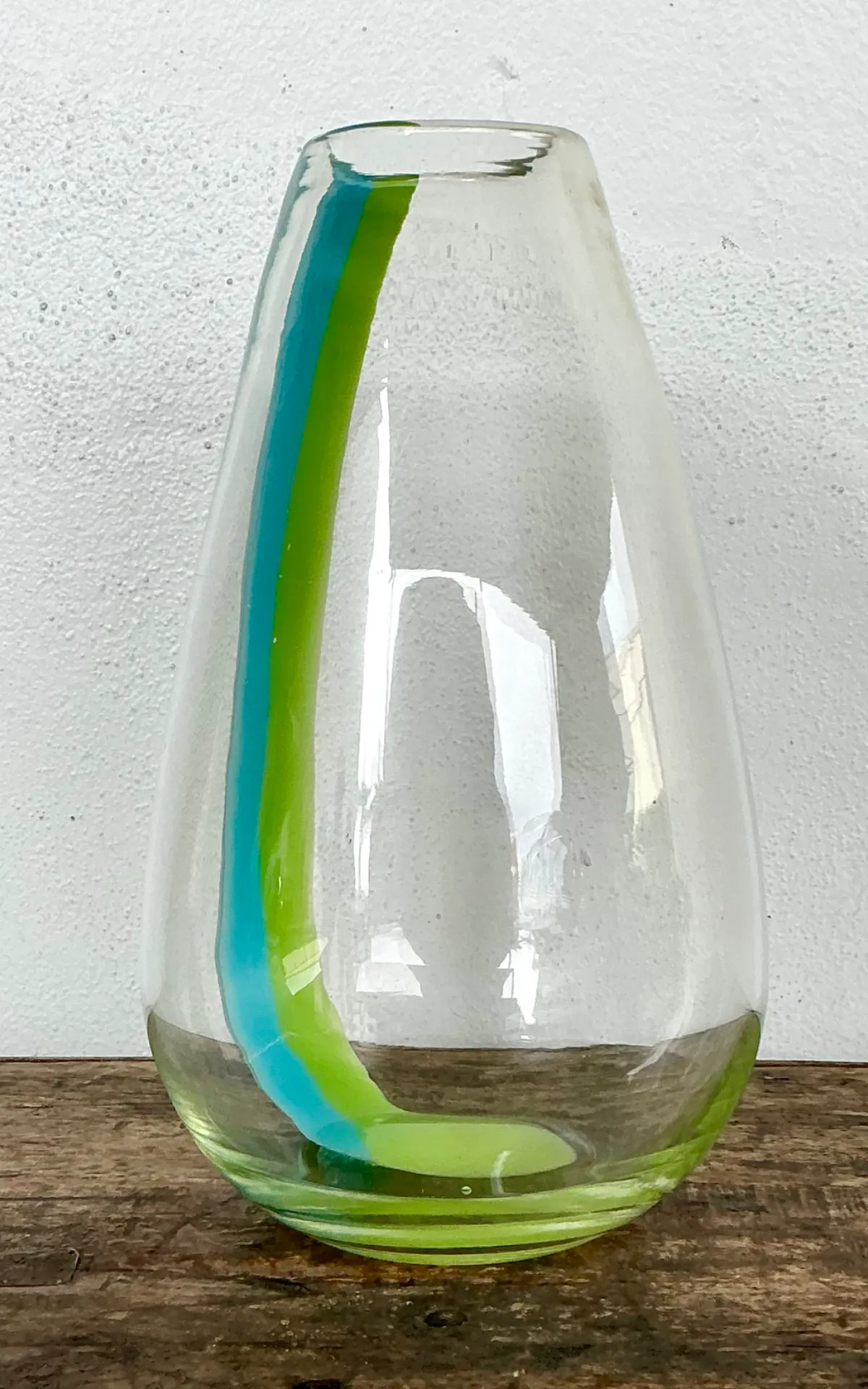 Vintage Clear Glass Vase with Blue and Green Stripes — additional photo 5