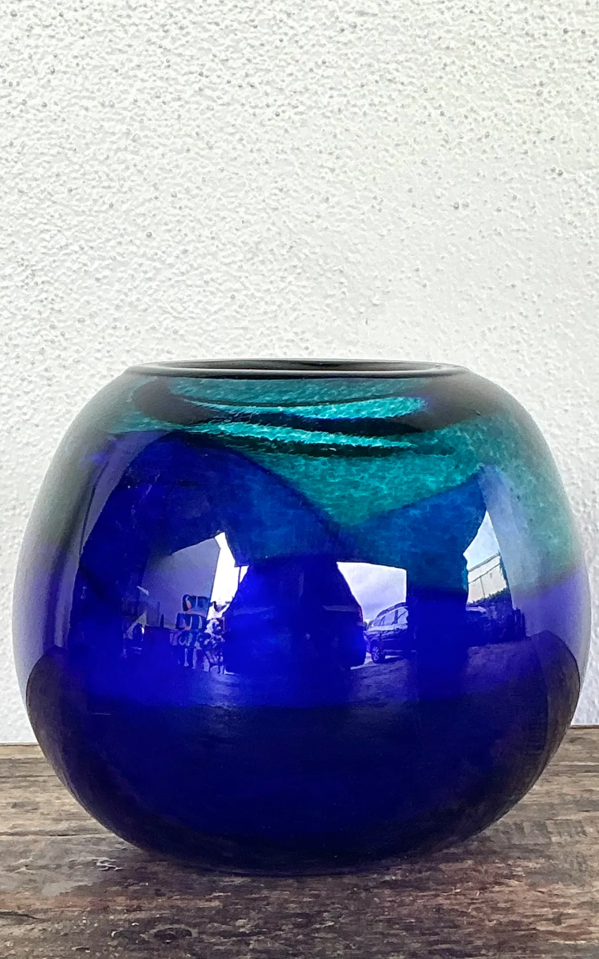 Vintage Blue and Green Glass Sphere Vase — additional photo 3