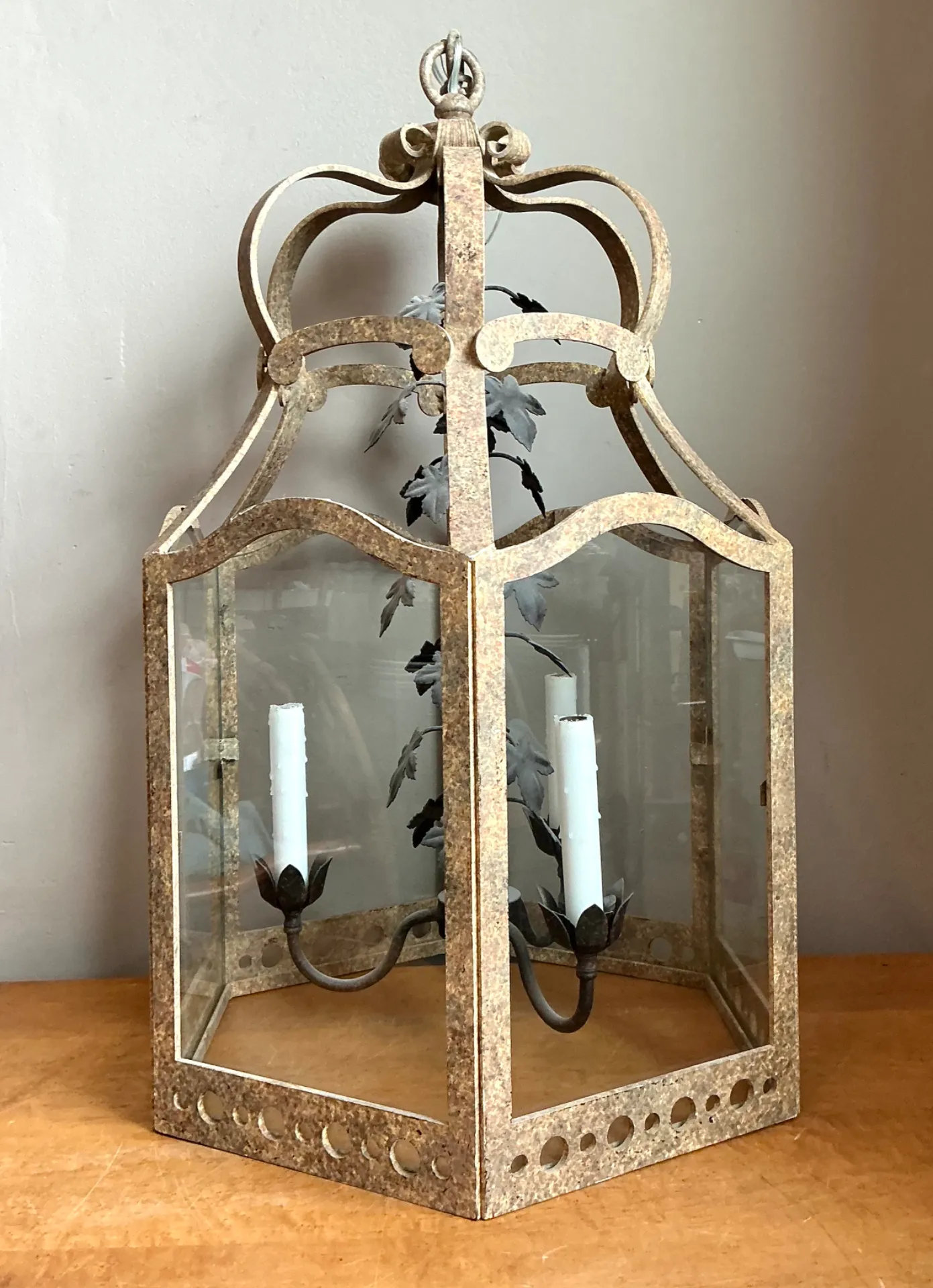 Vintage Iron and Glass Ivy Lantern — additional photo 2