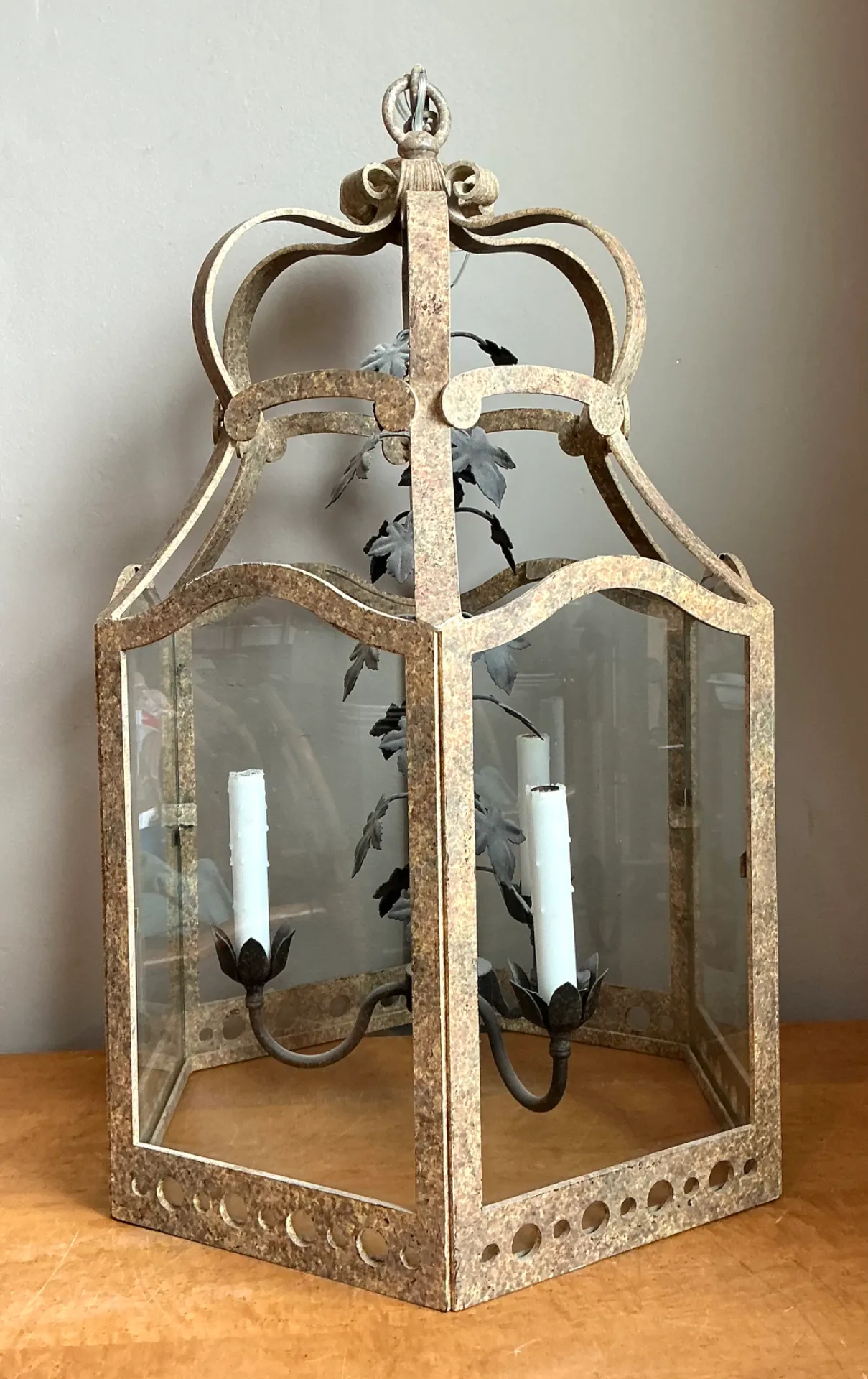 Vintage Iron and Glass Ivy Lantern — additional photo 4