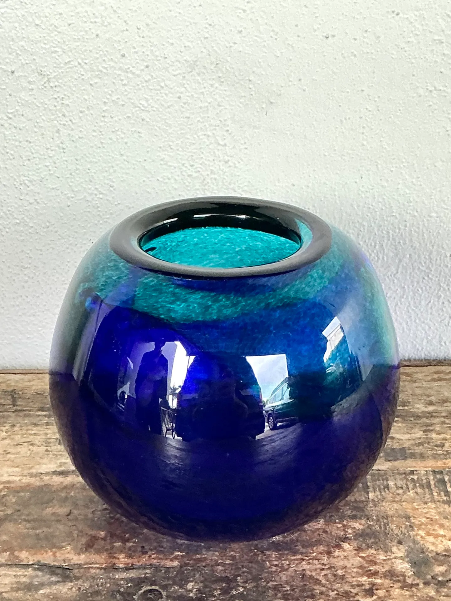 Vintage Blue and Green Glass Sphere Vase — additional photo 8