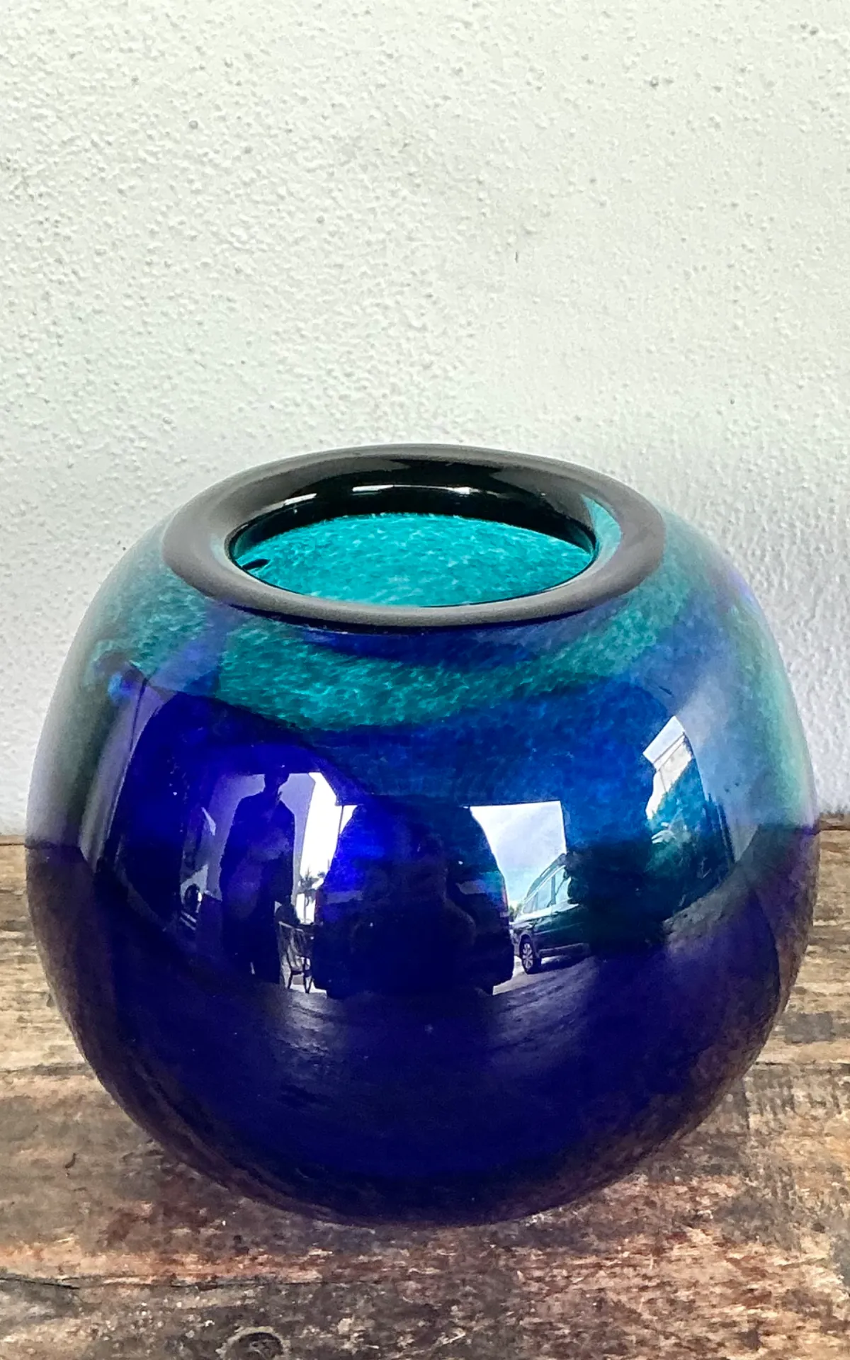 Vintage Blue and Green Glass Sphere Vase — additional photo 8