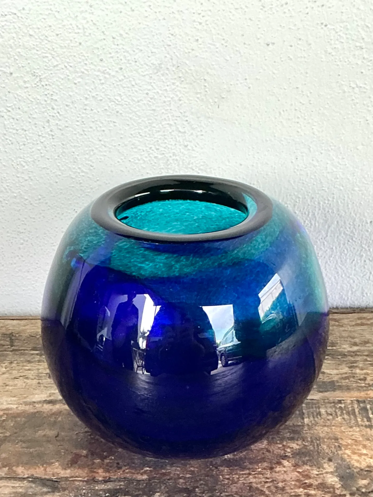 Vintage Blue and Green Glass Sphere Vase — additional photo 1