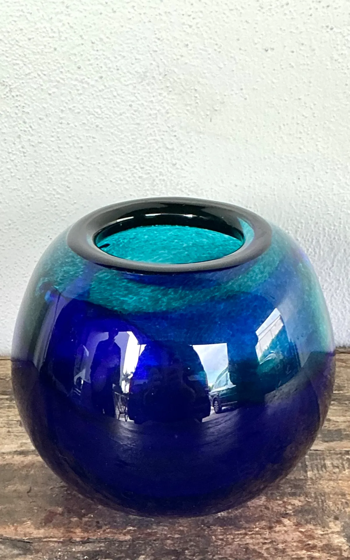 Vintage Blue and Green Glass Sphere Vase — additional photo 1