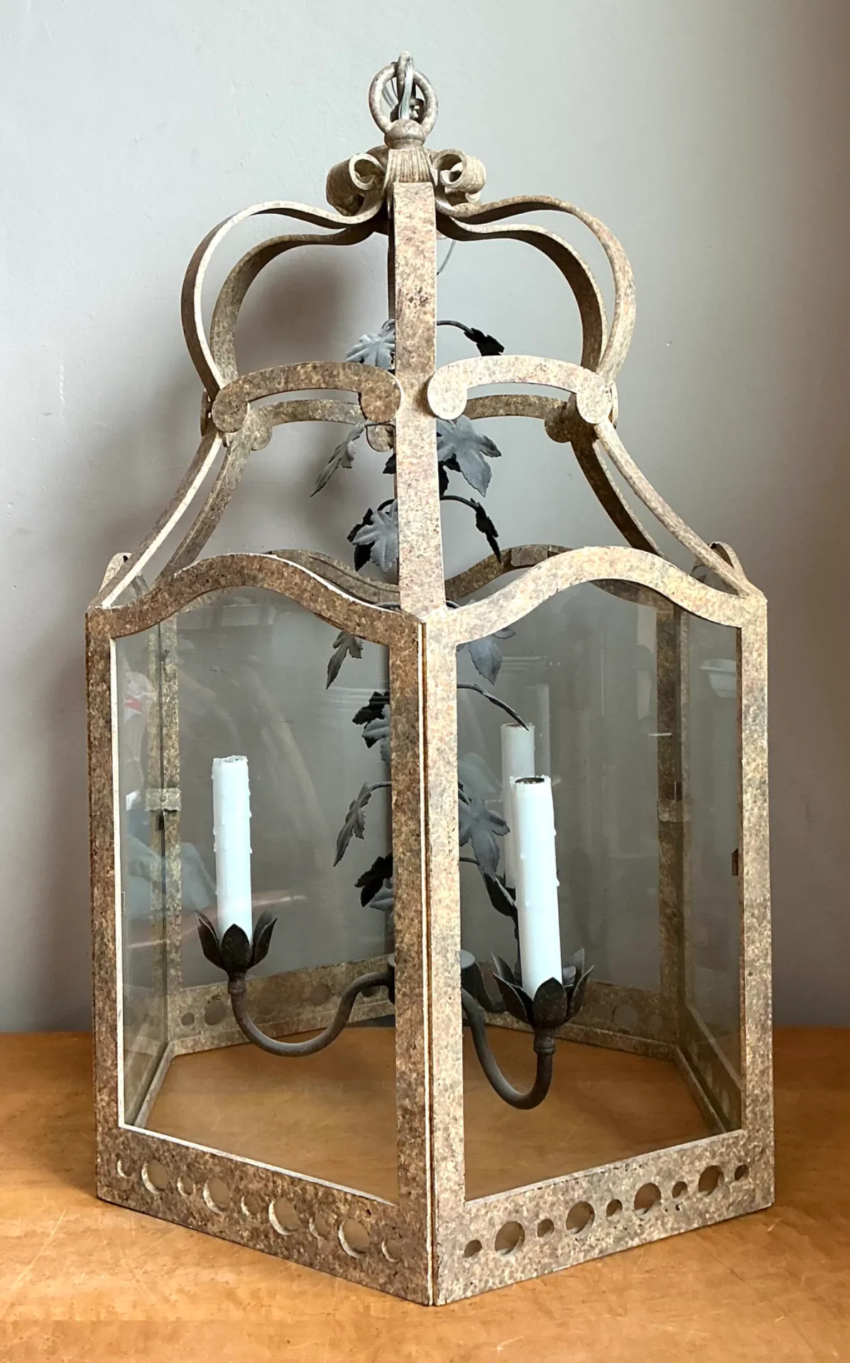 Vintage Iron and Glass Ivy Lantern — additional photo 7
