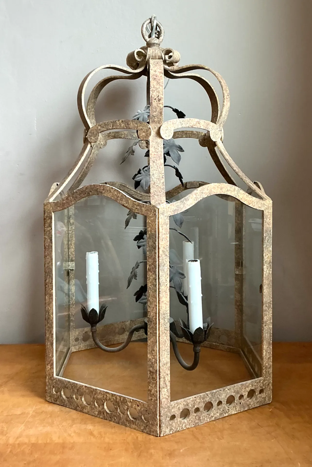 Vintage Iron and Glass Ivy Lantern — additional photo 3