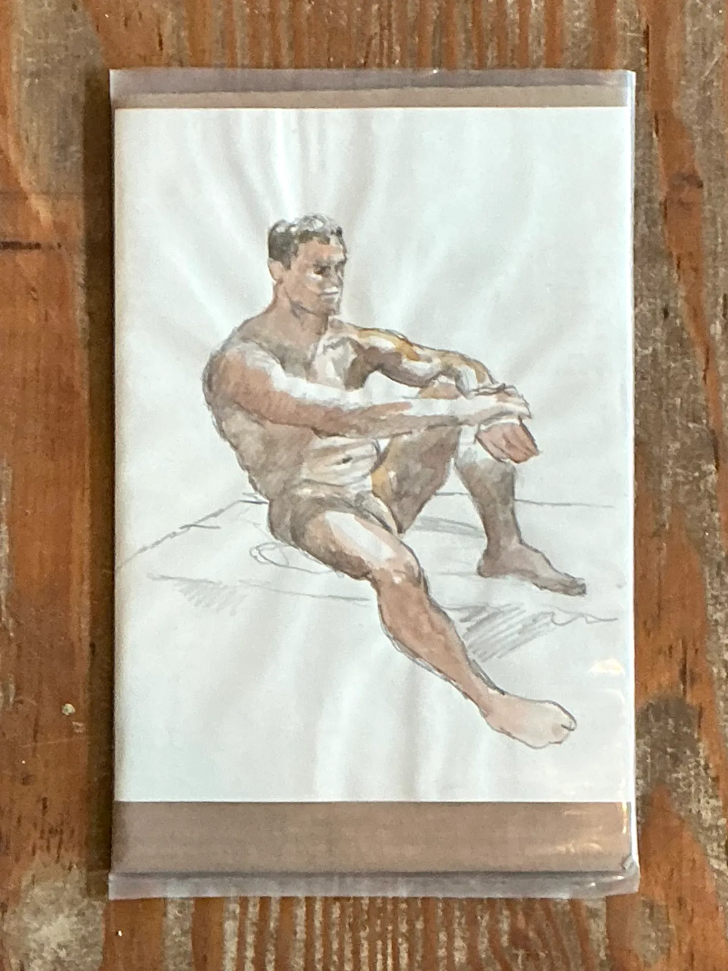 Vintage Seated Male Nude Sketch — additional photo 4