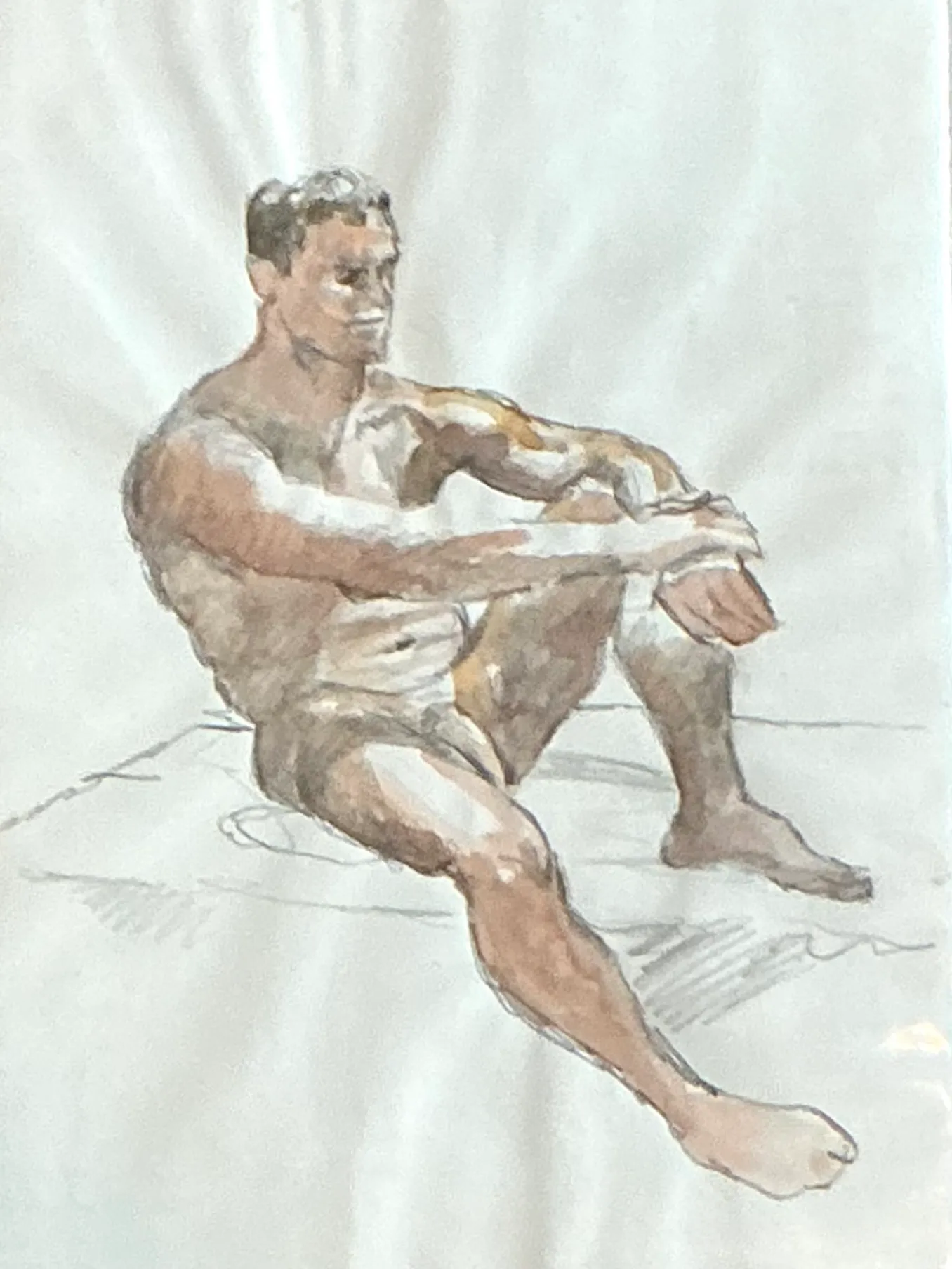 Vintage Seated Male Nude Sketch