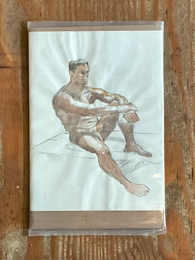Vintage Seated Male Nude Sketch — additional photo 6