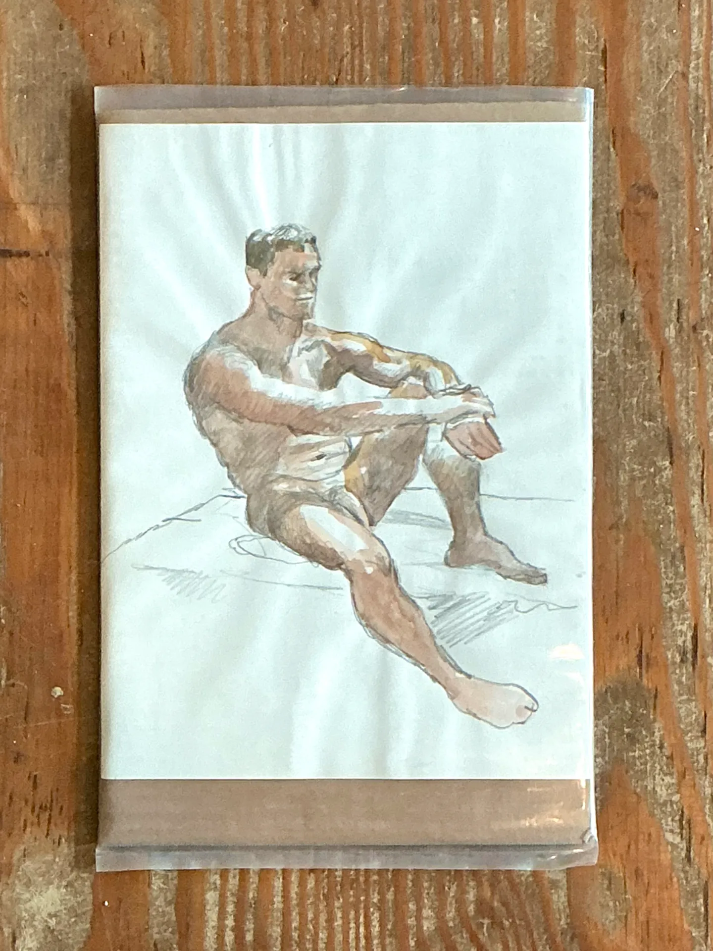 Vintage Seated Male Nude Sketch — additional photo 3