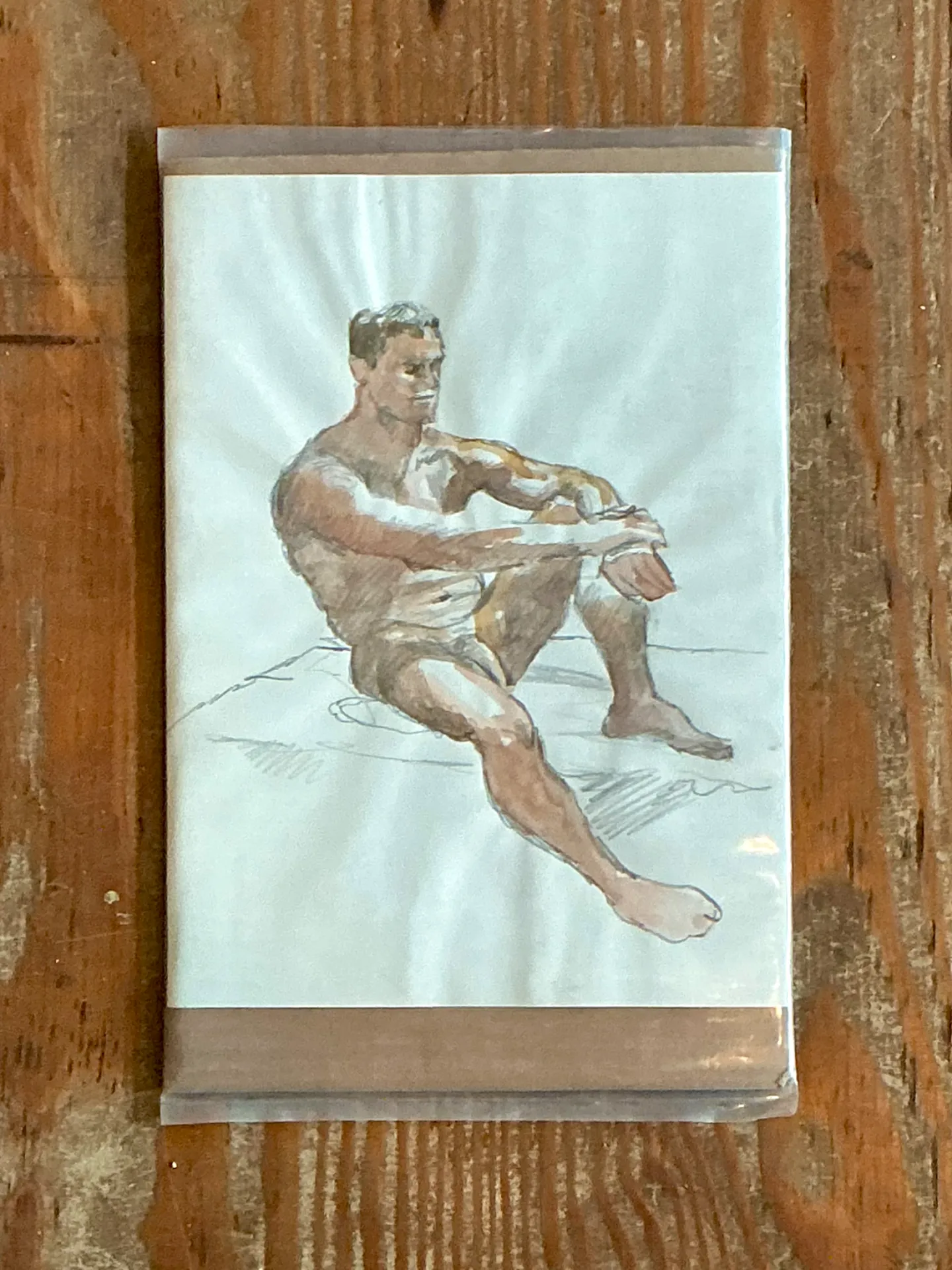 Vintage Seated Male Nude Sketch — additional photo 2