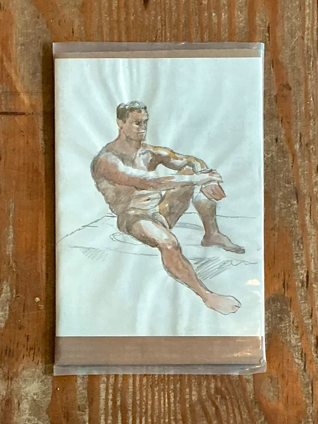 Vintage Seated Male Nude Sketch — additional photo 2