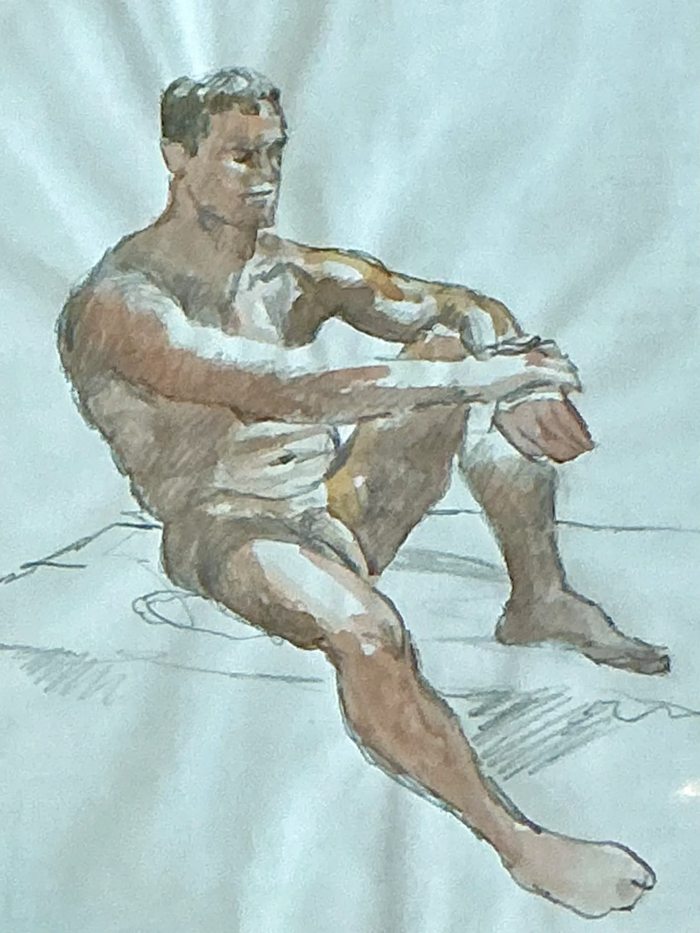 Vintage Seated Male Nude Sketch — additional photo 1