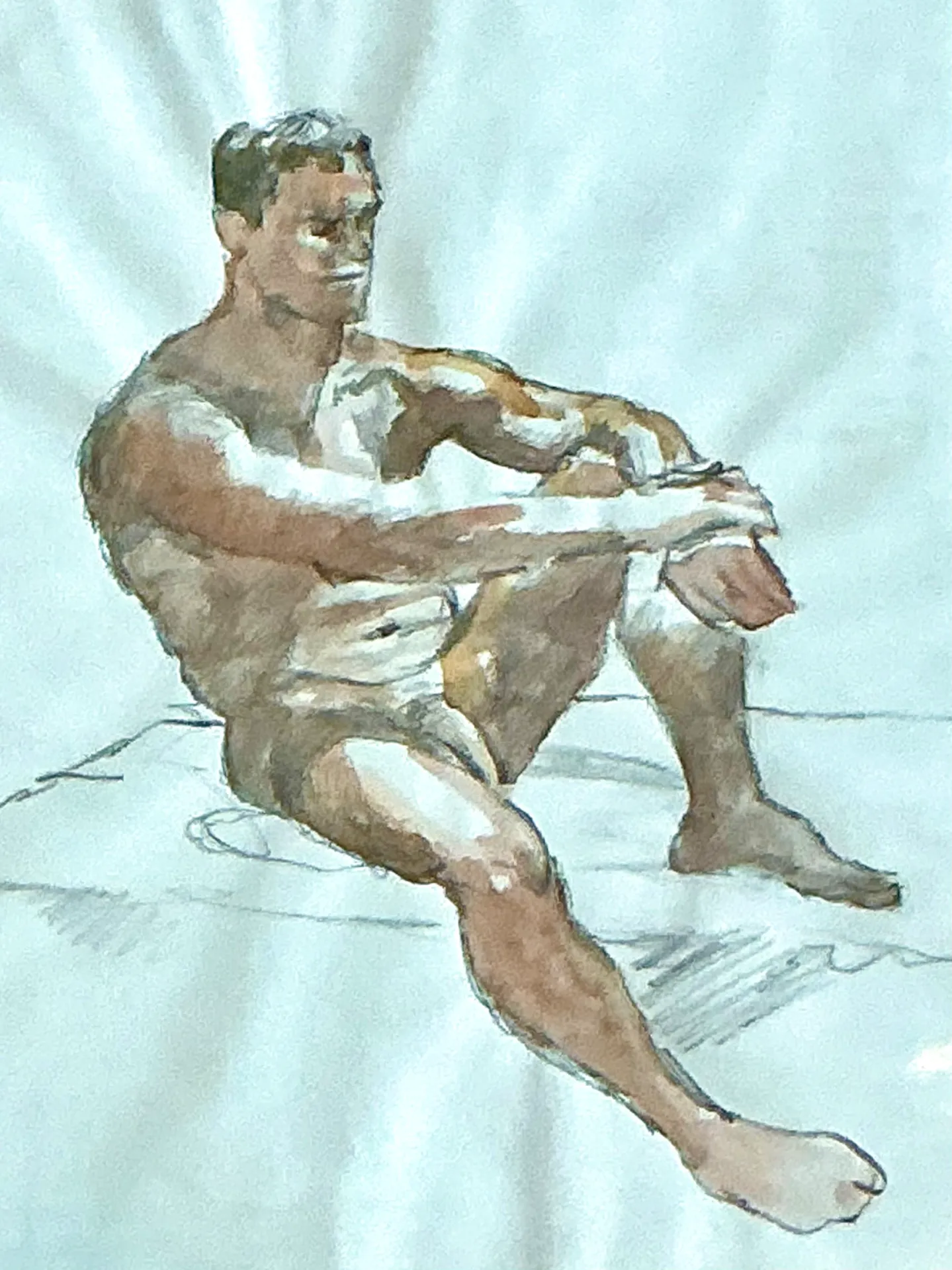 Vintage Seated Male Nude Sketch — additional photo 5