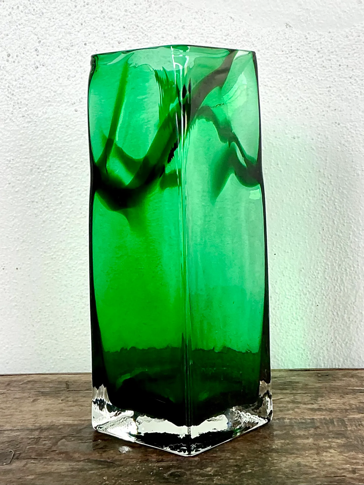 Vintage Polish Emerald Glass Tall Vase — additional photo 2