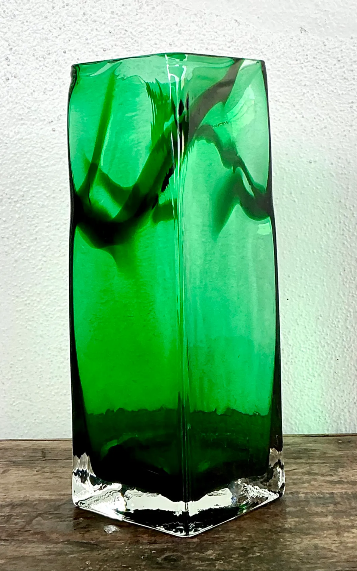 Vintage Polish Emerald Glass Tall Vase — additional photo 2