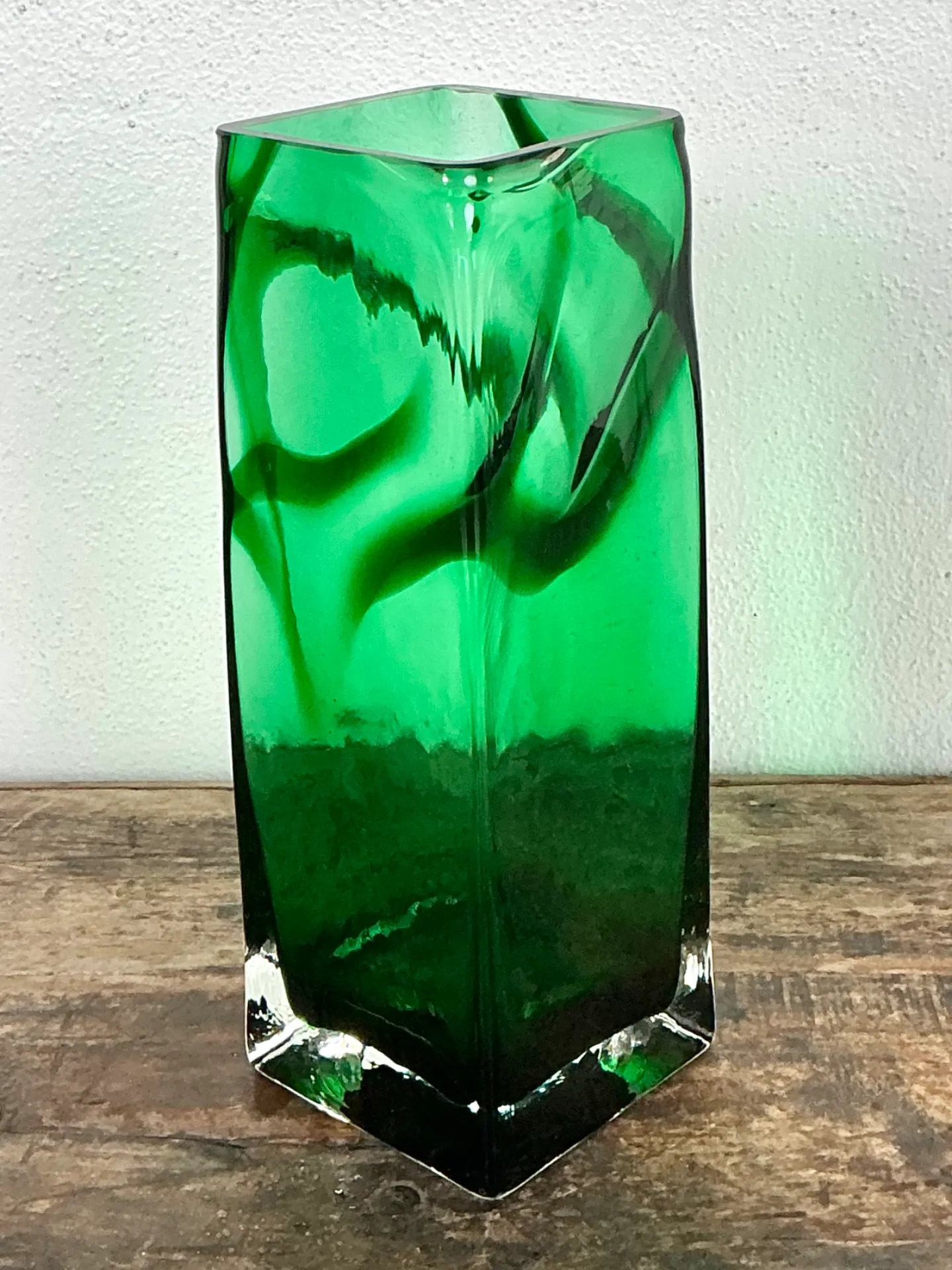 Vintage Polish Emerald Glass Tall Vase — additional photo 1