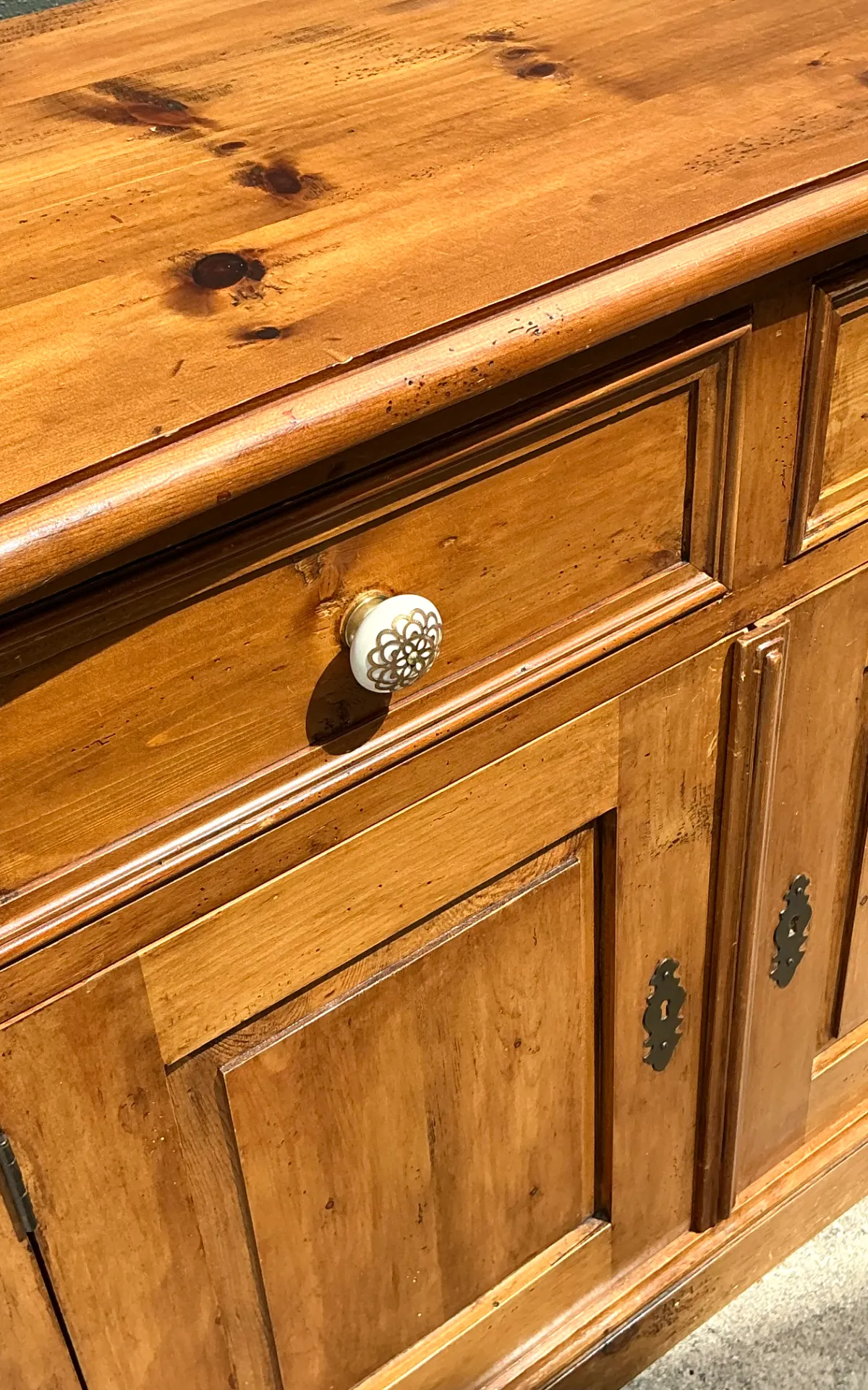 Vintage Carved Knotty Pine Credenza — additional photo 5