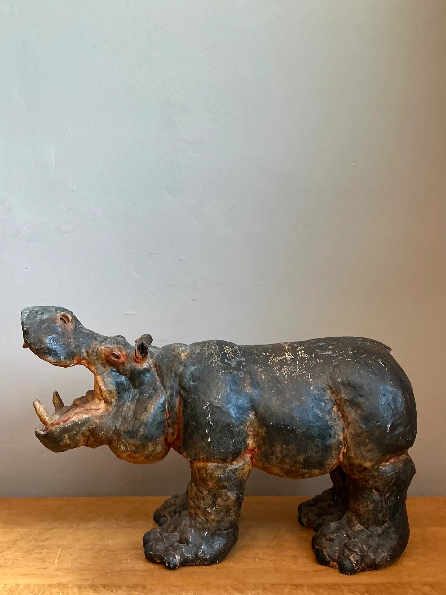 Vintage Boho Slab Built Ceramic Hippo — additional photo 2