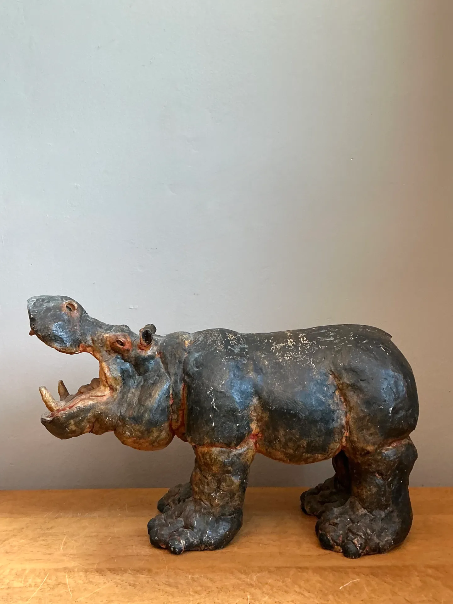 Vintage Boho Slab Built Ceramic Hippo — additional photo 5
