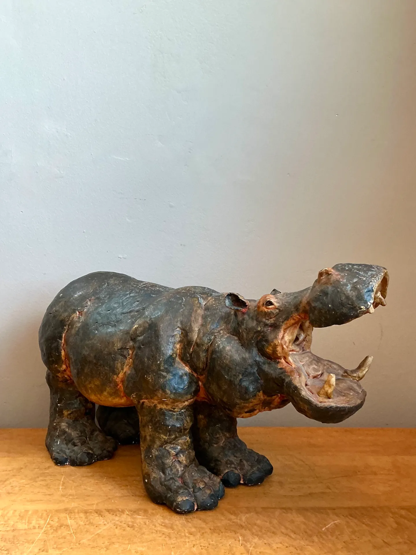 Vintage Boho Slab Built Ceramic Hippo — additional photo 7
