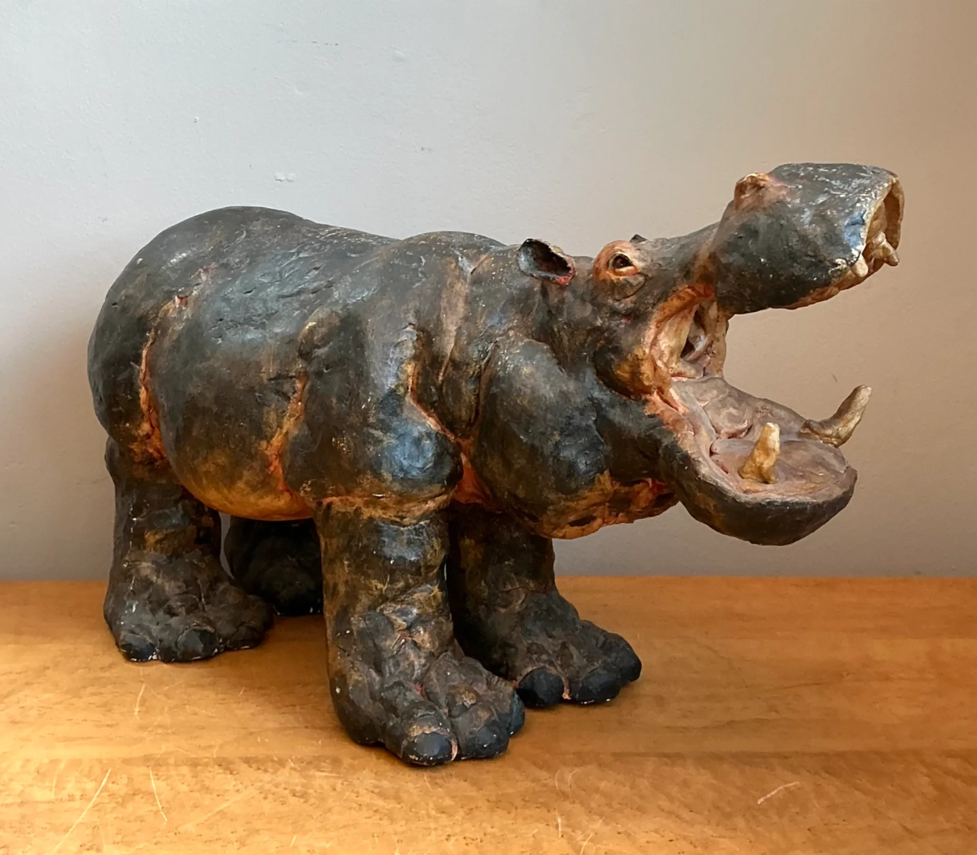 Vintage Boho Slab Built Ceramic Hippo — additional photo 1
