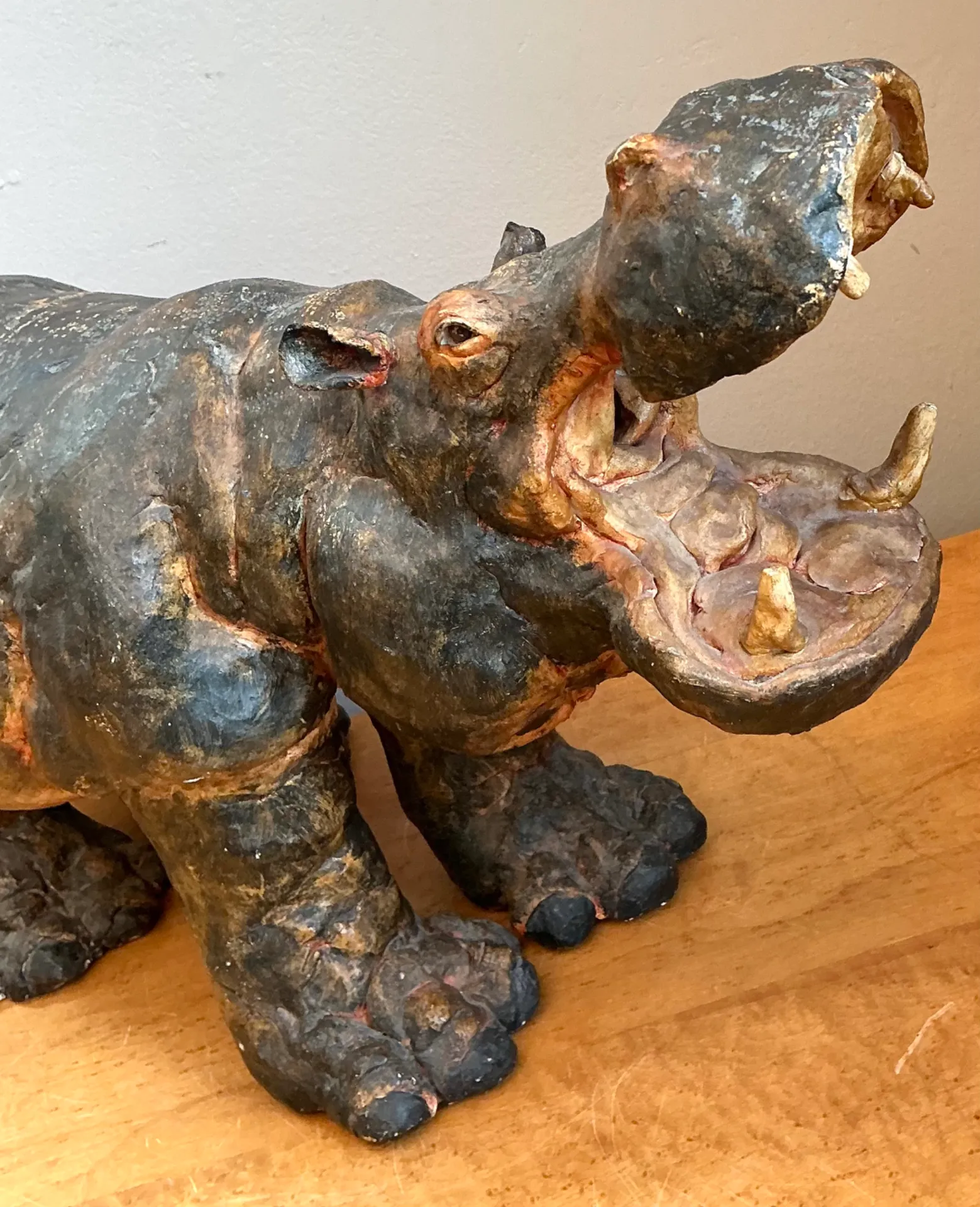 Vintage Boho Slab Built Ceramic Hippo — additional photo 3