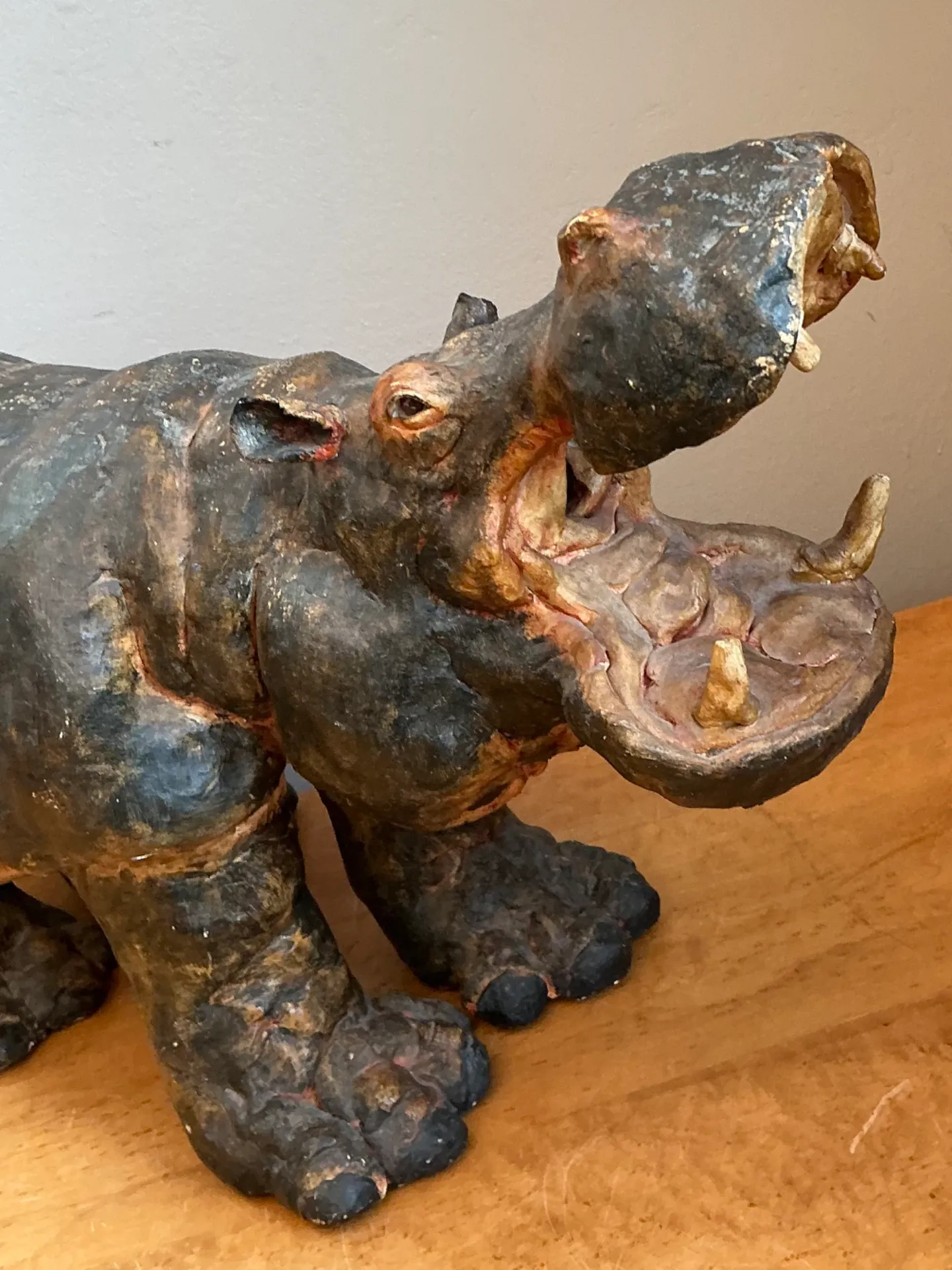 Vintage Boho Slab Built Ceramic Hippo — additional photo 4