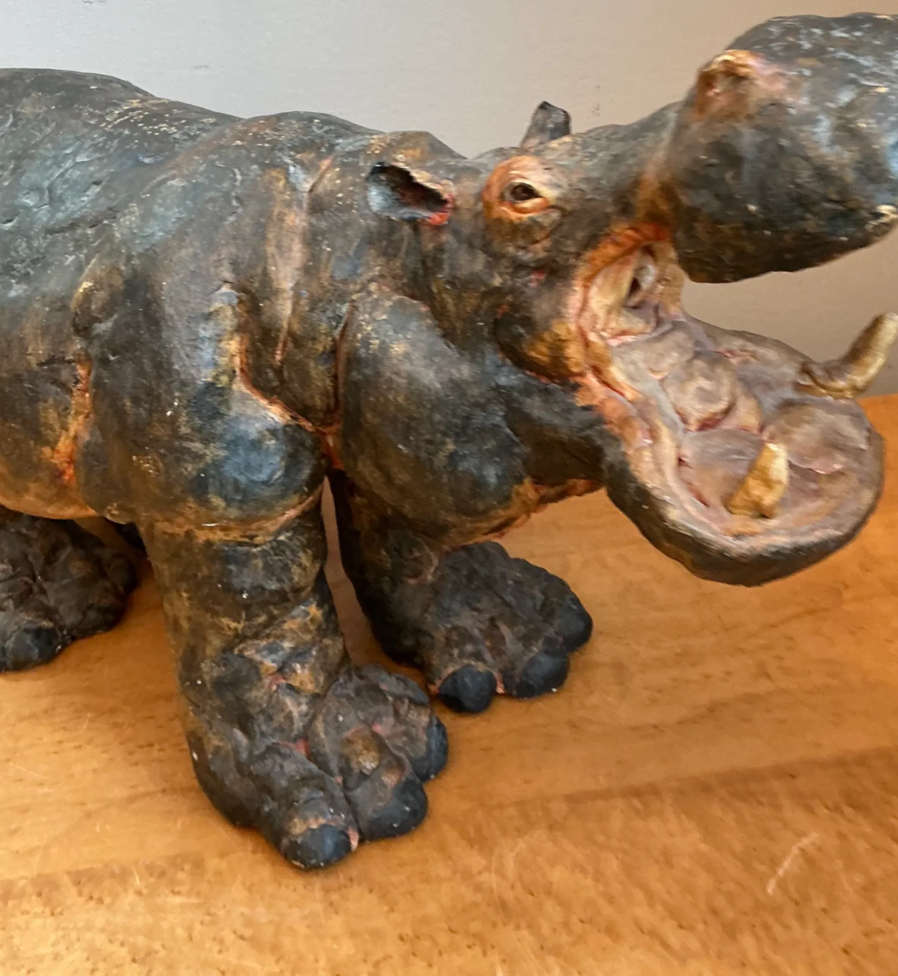 Vintage Boho Slab Built Ceramic Hippo — additional photo 8
