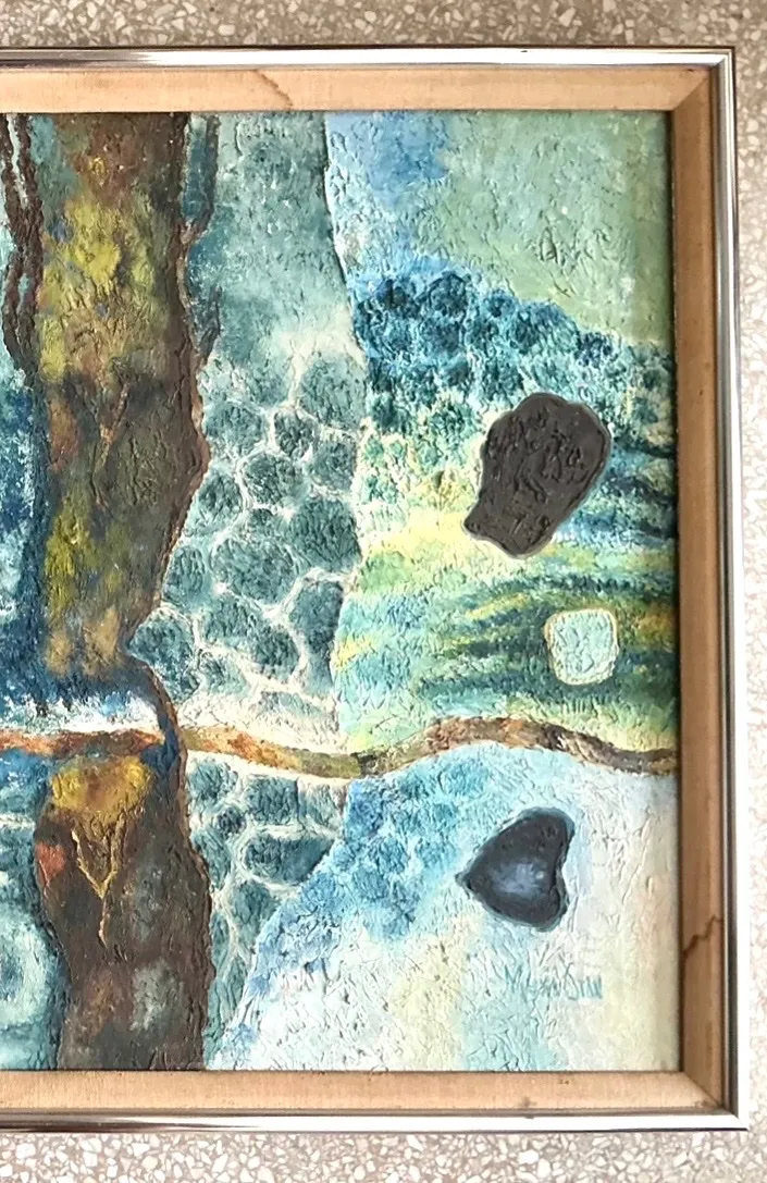 Vintage Framed Abstract Art on Board — additional photo 2