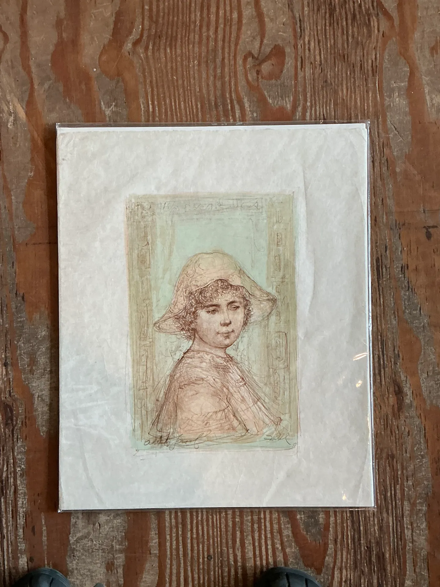 Vintage Hibble Portrait of Girl with Hat Lithograph — additional photo 5