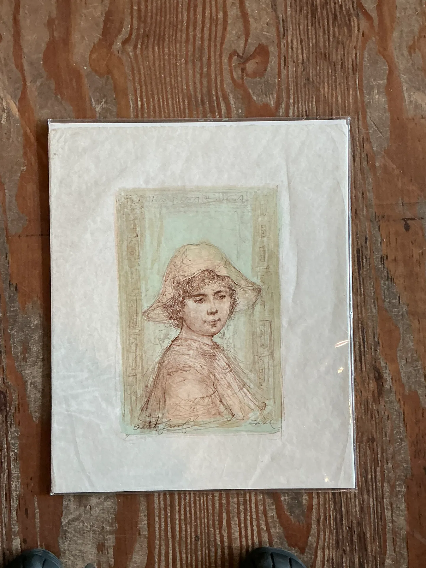 Vintage Hibble Portrait of Girl with Hat Lithograph — additional photo 7