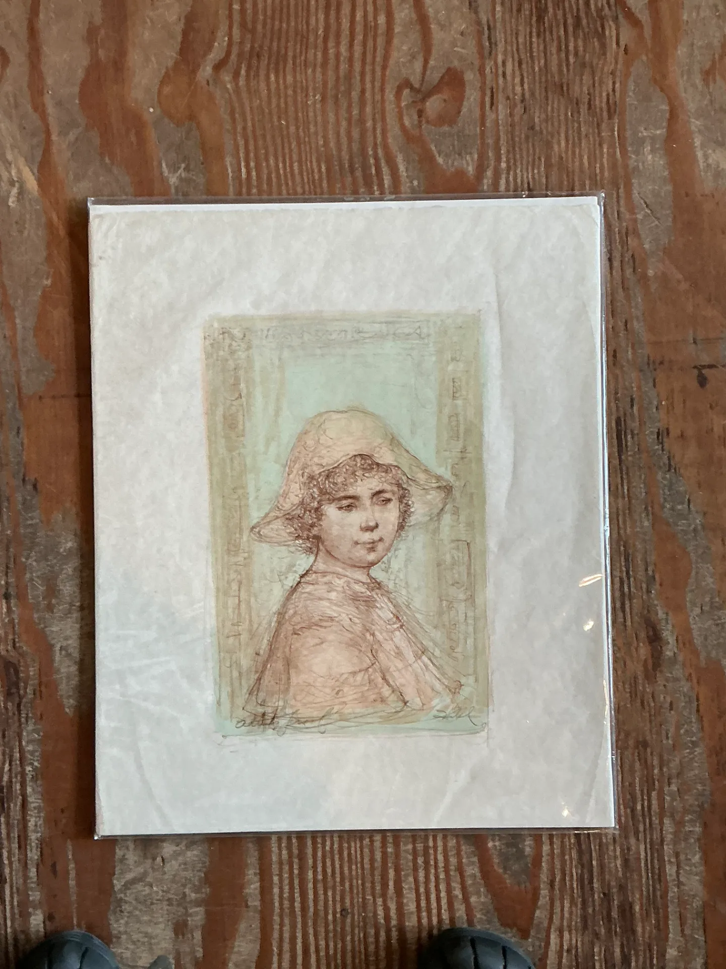 Vintage Hibble Portrait of Girl with Hat Lithograph — additional photo 6