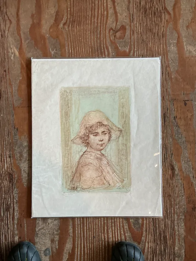 Vintage Hibble Portrait of Girl with Hat Lithograph — additional photo 2