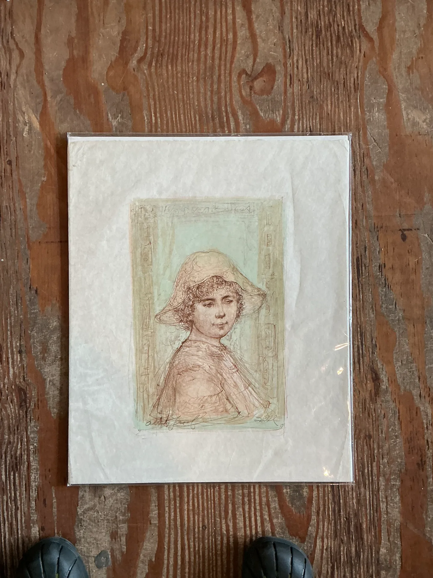 Vintage Hibble Portrait of Girl with Hat Lithograph — additional photo 3