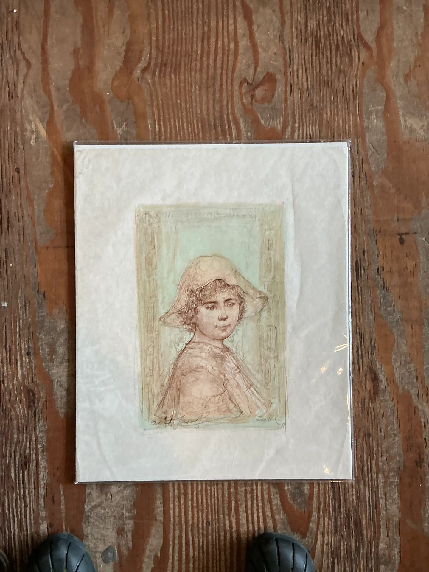 Vintage Hibble Portrait of Girl with Hat Lithograph — additional photo 4