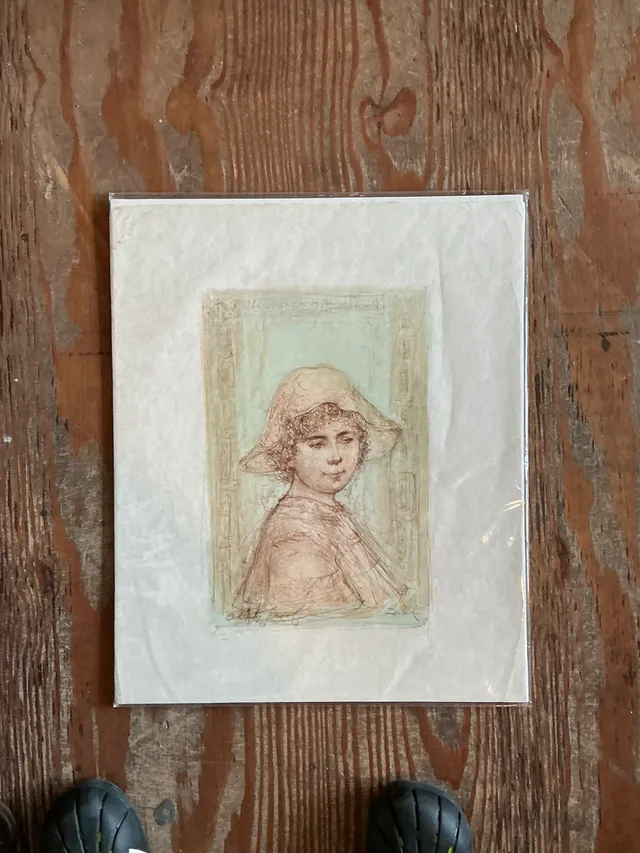 Vintage Hibble Portrait of Girl with Hat Lithograph — additional photo 1