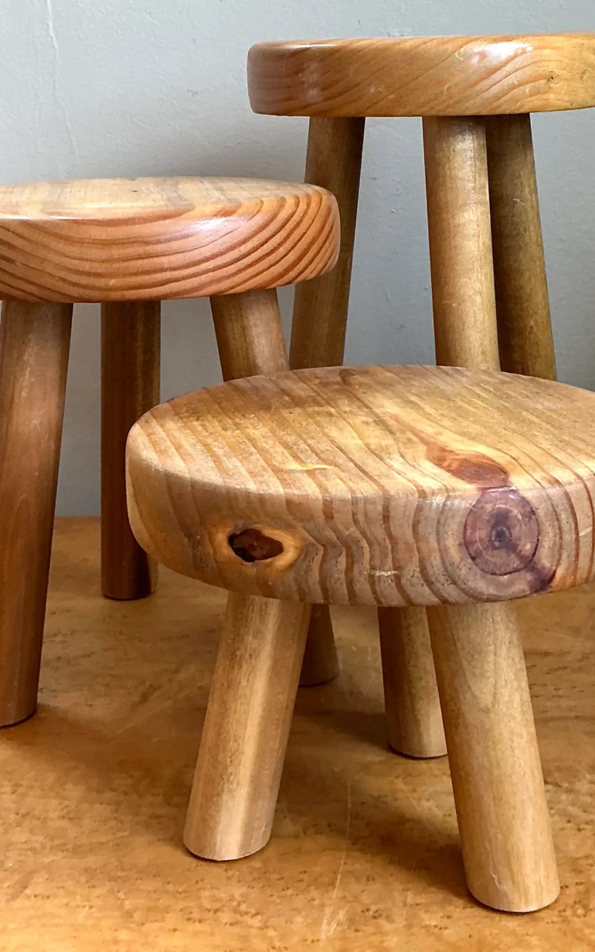 Vintage Wood Tripod Stools - Set of Three — additional photo 7