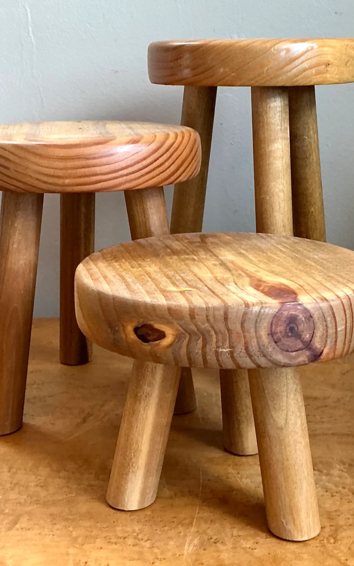 Vintage Wood Tripod Stools - Set of Three — additional photo 2