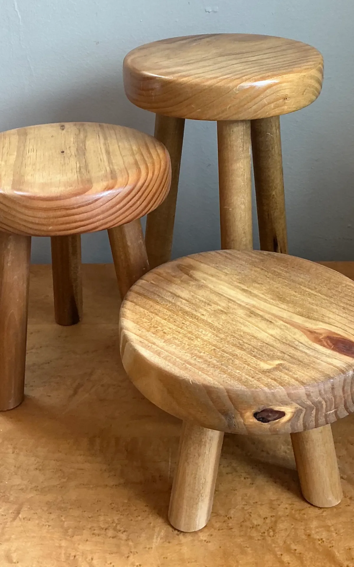 Vintage Wood Tripod Stools - Set of Three — additional photo 6