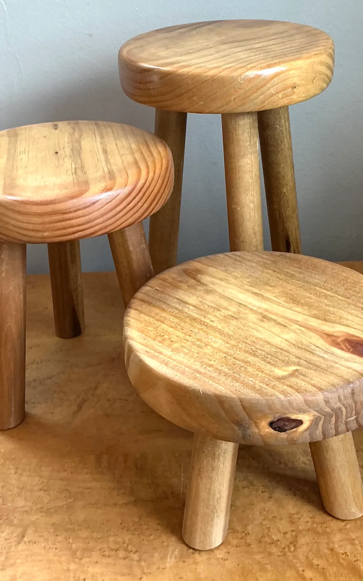 Vintage Wood Tripod Stools - Set of Three — additional photo 5
