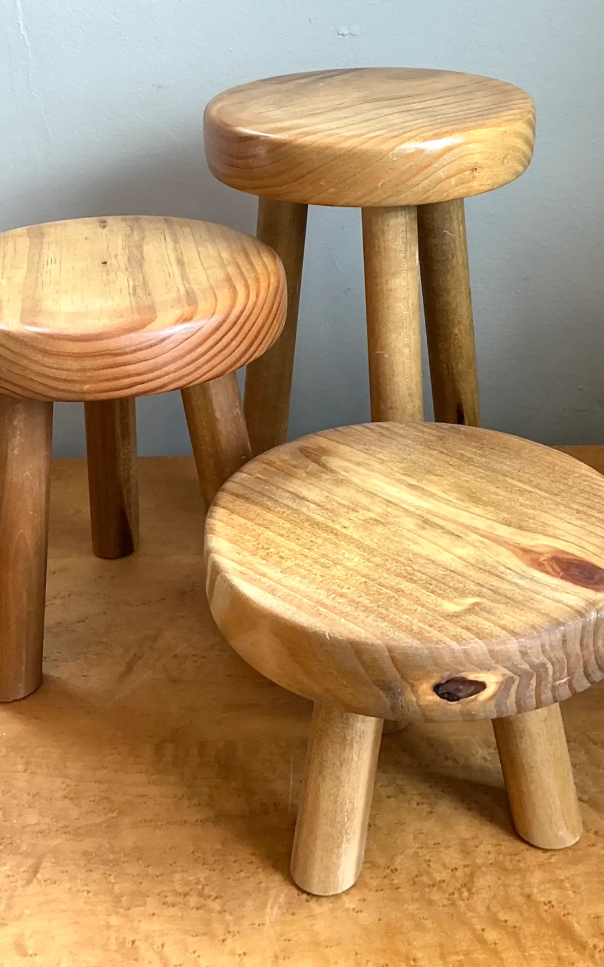 Vintage Wood Tripod Stools - Set of Three — additional photo 4