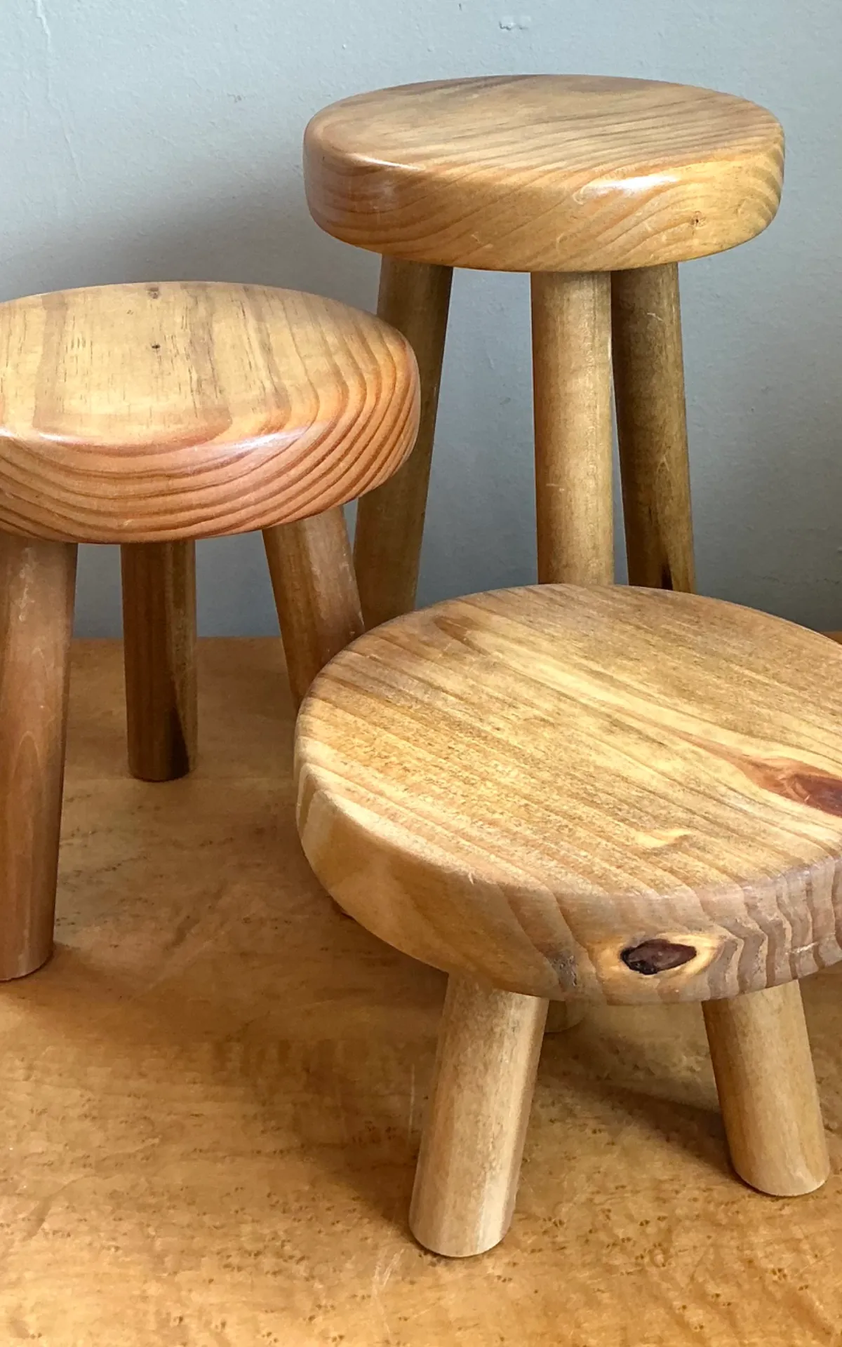 Vintage Wood Tripod Stools - Set of Three — additional photo 1