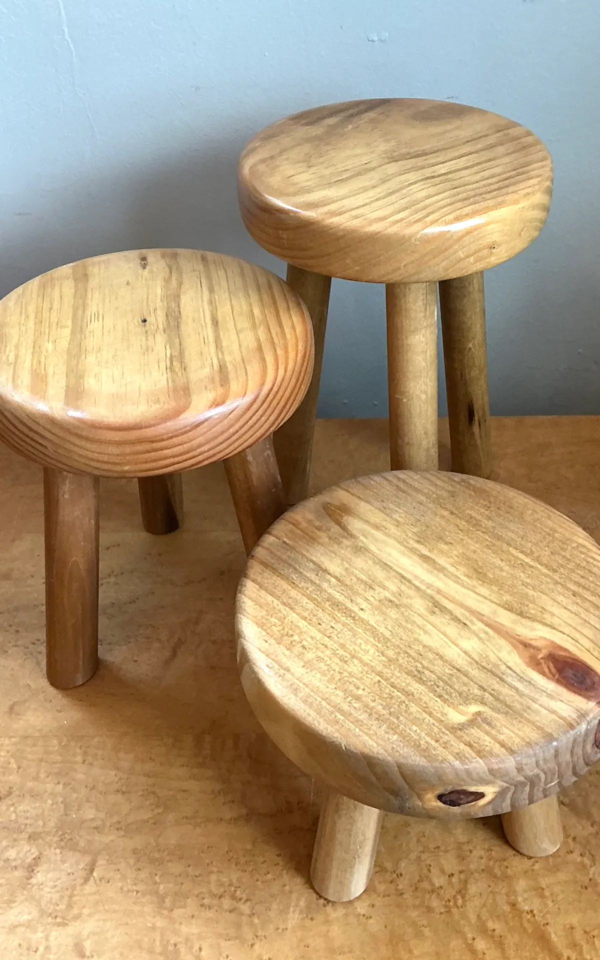 Vintage Wood Tripod Stools - Set of Three — additional photo 3